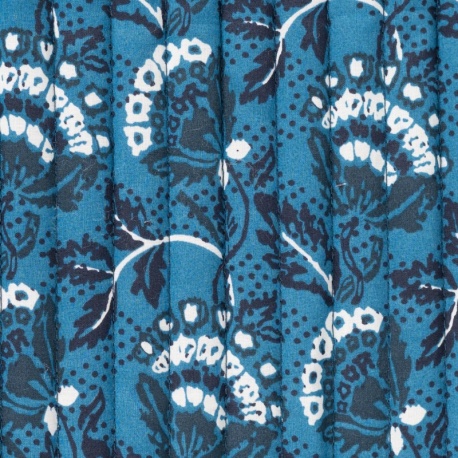 Tissu Coton Matelassé Imprimé Floral Denim 