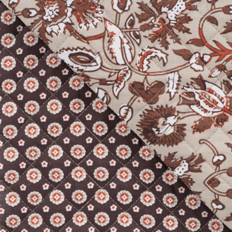 Tissu Coton Matelasse Imprimé Fleurs Marron