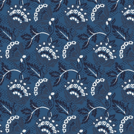 Tissu Voile de Coton Imprimé Fleur Denim