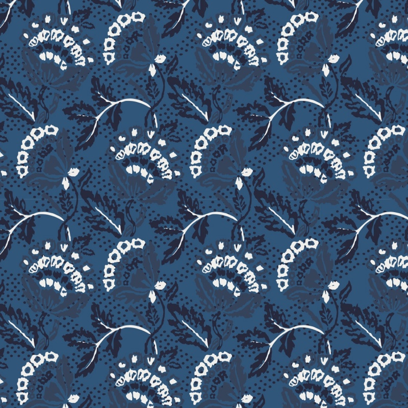 Tissu Voile de Coton Imprimé Fleur Denim