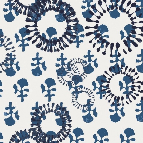 Tissu Voile de Coton Imprimé Rond Denim