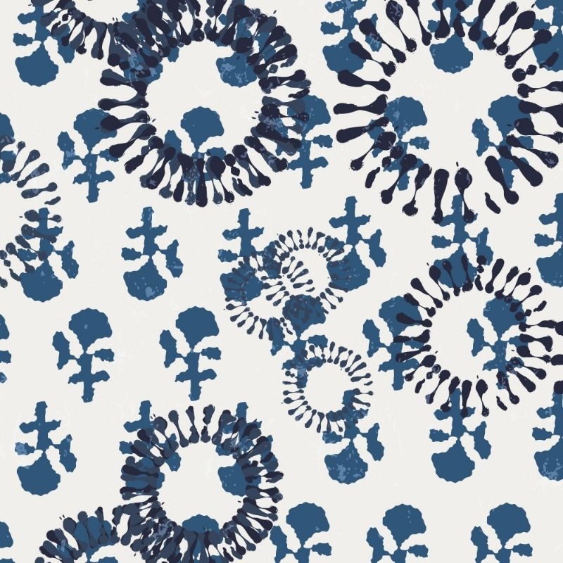 Tissu Voile de Coton Imprimé Rond Denim