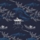 Tissu Voile de Coton Imprimé Pagode Denim 