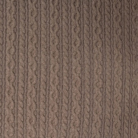 Tissu Maille Jersey Effet Tressé Taupe