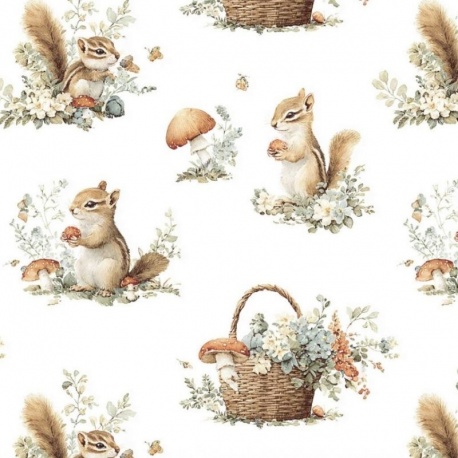 Tissu Effet 3D Squirrel Imprimé Ecureuil