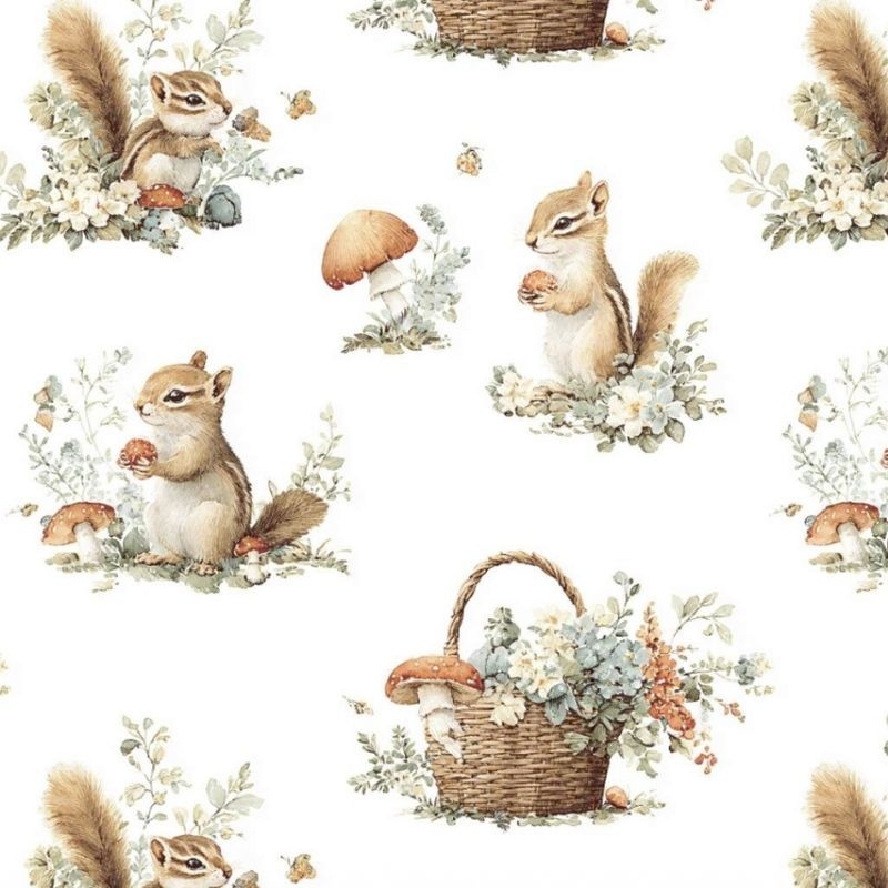 Tissu Effet 3D Squirrel Imprimé Ecureuil