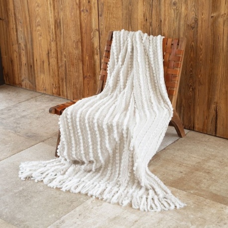 Plaid Livio Rayé Fausse Fourrure Ecru