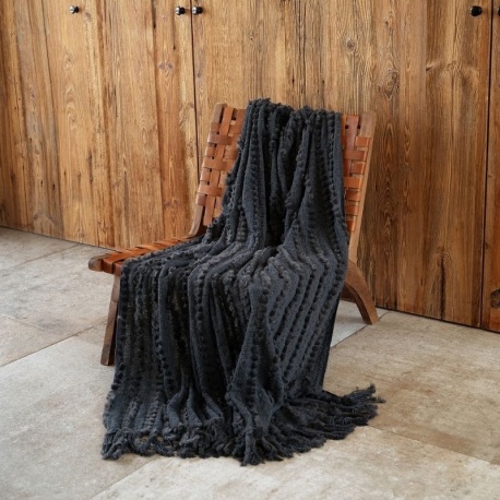Plaid Livio Rayé Fausse Fourrure Anthracite 