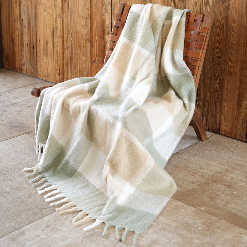 Plaid Yanis Carreaux et Franges Vert 