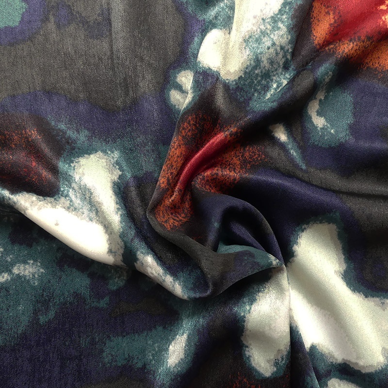 Tissu Satin Touché Velours Imprimé Bleu vert