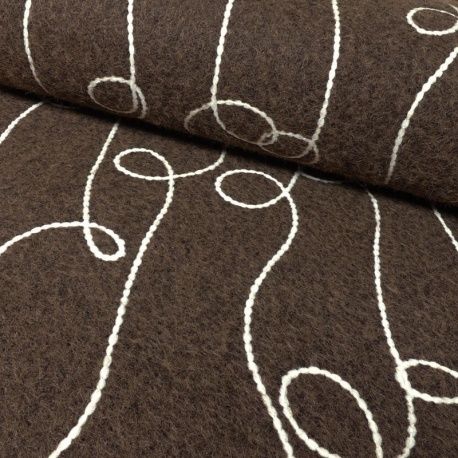 Tissu Nuza Brodé Poils Longs Chocolat 