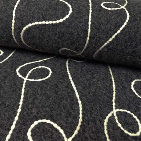Tissu Nuza Brodé Poils Longs Ardoise 