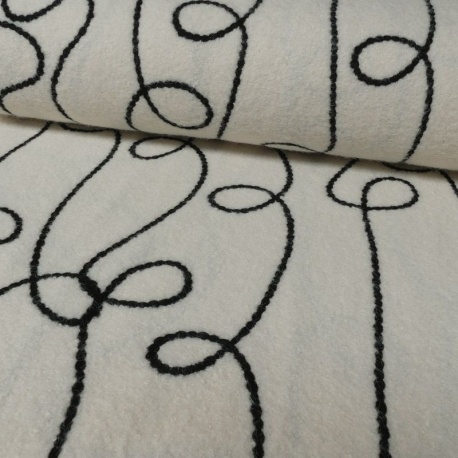 Tissu Nuza Brodé Poils Longs Blanc 