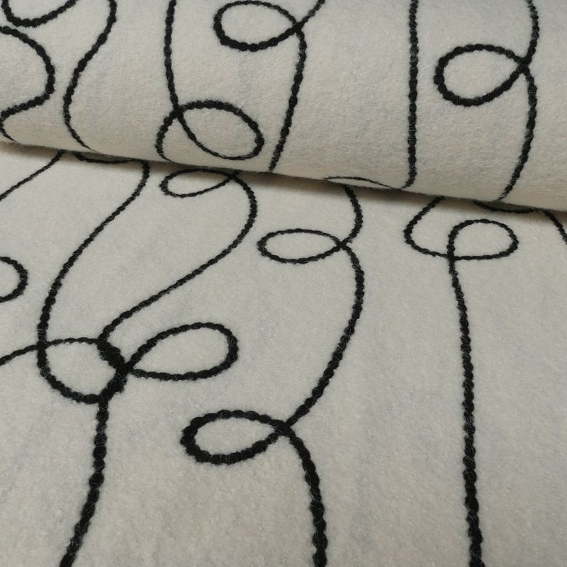 Tissu Nuza Brodé Poils Longs Blanc 