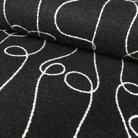 Tissu Nuza Brodé Poils Longs Noir