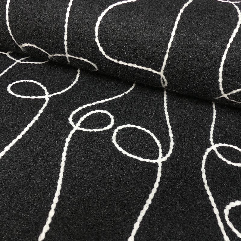 Tissu Nuza Brodé Poils Longs Noir