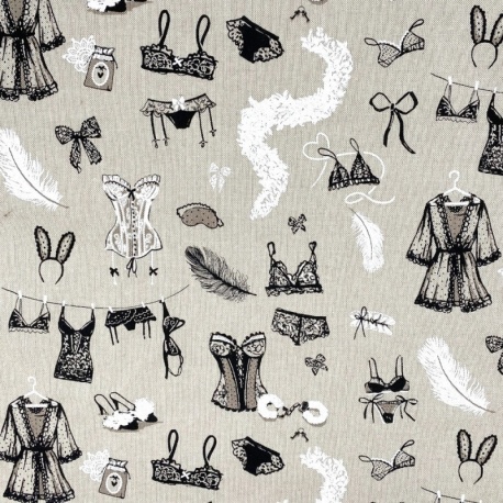 Tissu Resille Toile Imprime Noir et Blanc