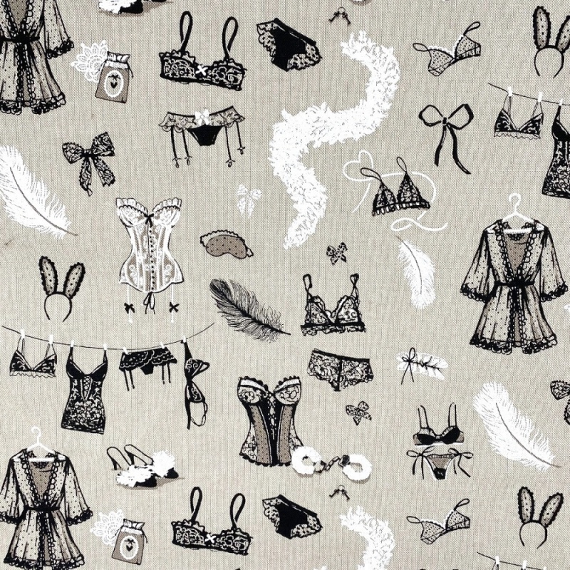 Tissu Resille Toile Imprime Noir et Blanc