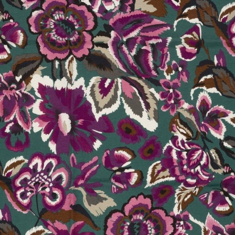 Tissu Crêpe Viscose Imprimé Floral Vert fuchsia