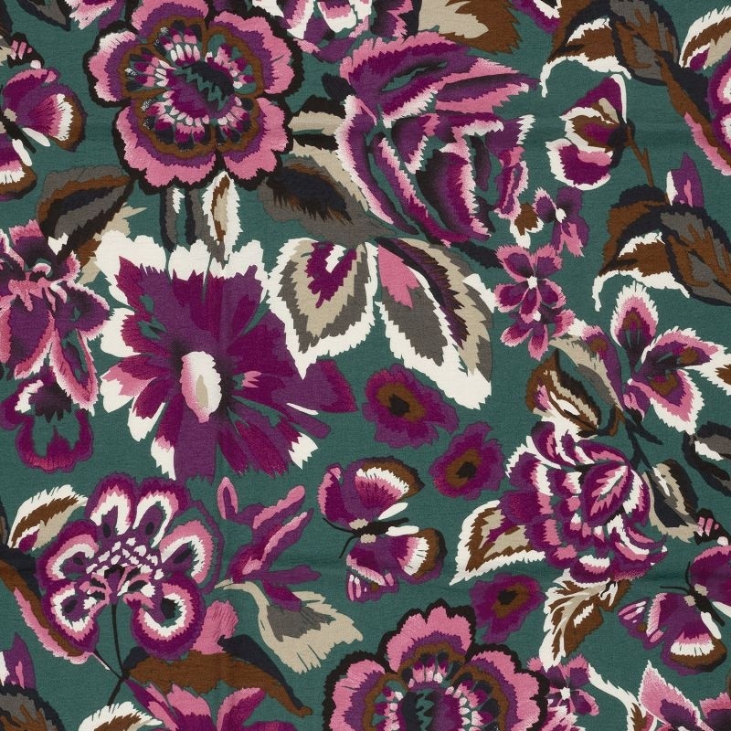 Tissu Crêpe Viscose Imprimé Floral Vert fuchsia