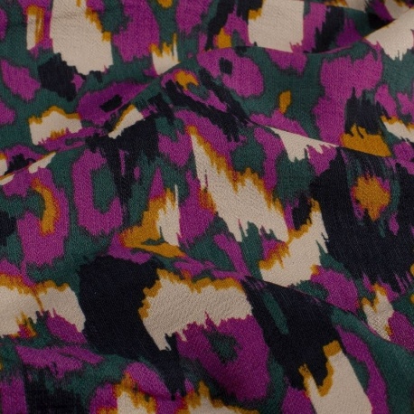 Tissu Crêpe Viscose Imprimé Vert fuchsia