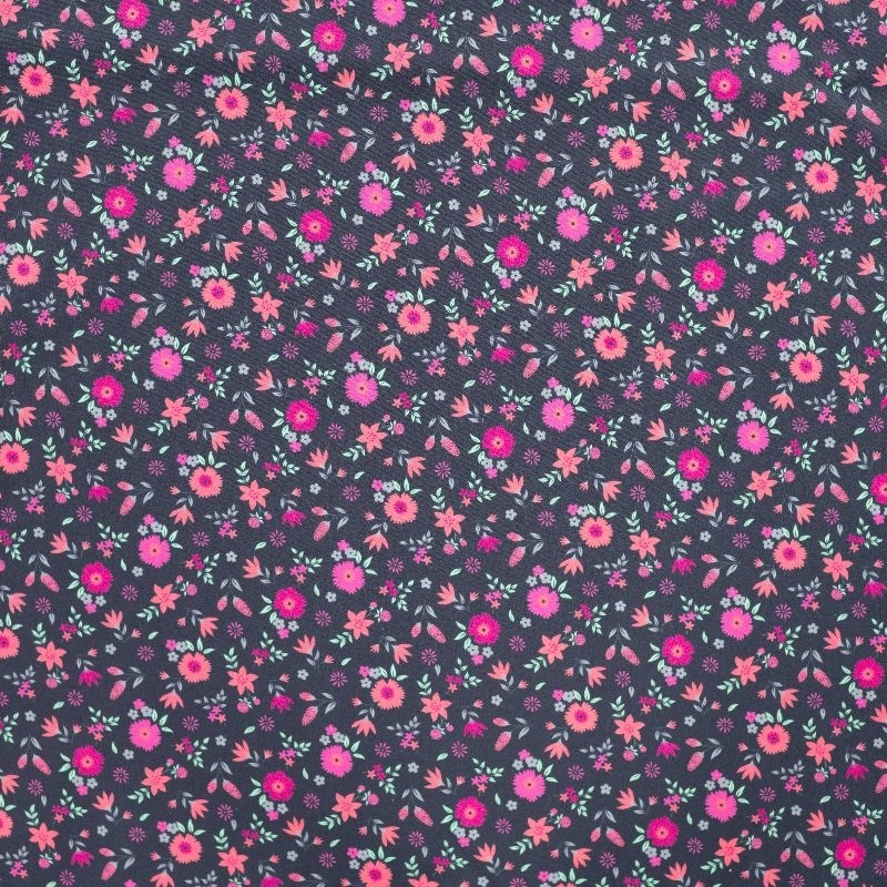 Tissu Popeline Imprimée Fleurs Bleu Marine