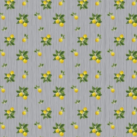 Tissu Popeline Imprimée Citron Gris 