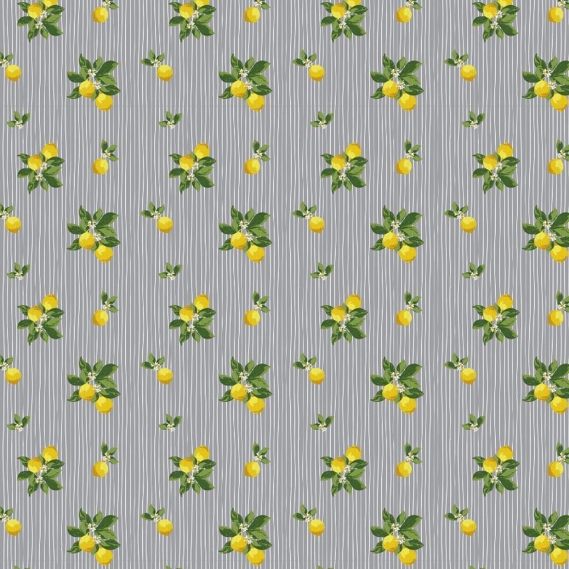 Tissu Popeline Imprimée Citron Gris 