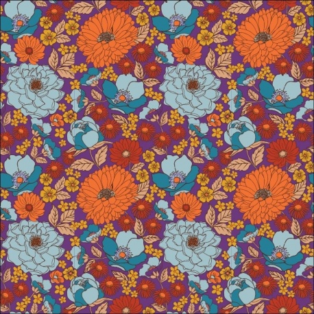 Tissu Popeline Imprimée Fleurs Violet