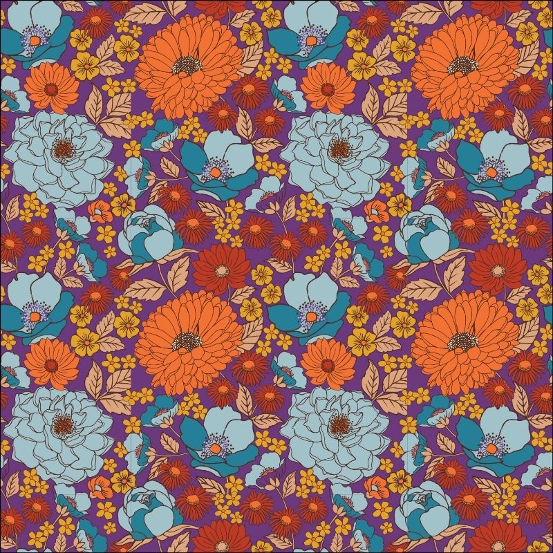 Tissu Popeline Imprimée Fleurs Violet