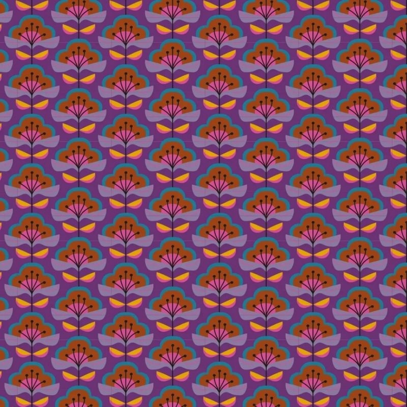 Tissu Popeline Imprimée Fleurs Violet 