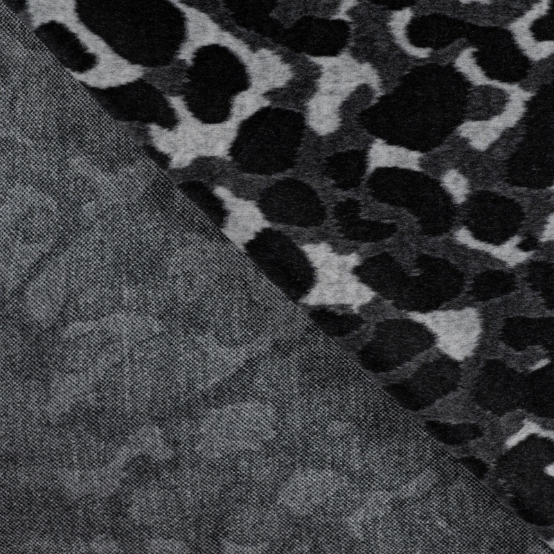Tissu Jacquard Brossé Leopard Noir 