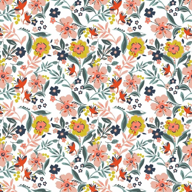 Tissu Popeline Imrimée Fleurs Multico 