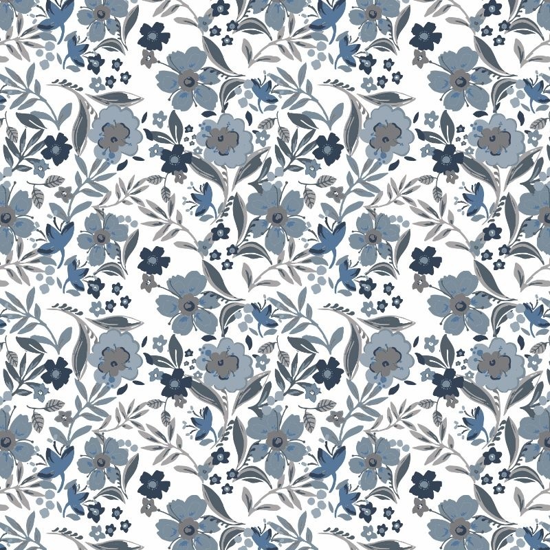 Tissu Popeline Imprimée Fleurs Bleu 
