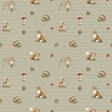 Tissu Faune Fond Lin Multico