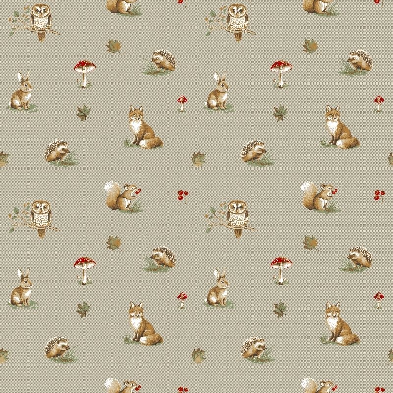 Tissu Faune Fond Lin Multico