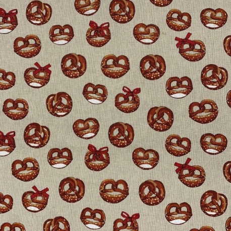 Tissu Toile Imprimée Bretzels Marron 