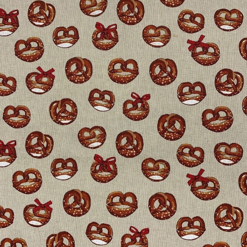 Tissu Toile Imprimée Bretzels Marron 