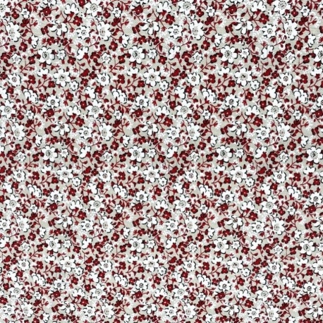 Tissu Toile Imprimée Jasmin Fleurs Rouge