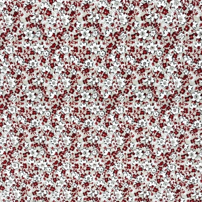 Tissu Toile Imprimée Jasmin Fleurs Rouge