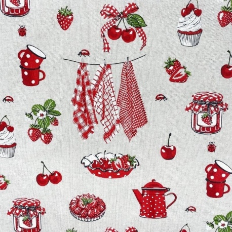Tissu Toile Imprimée Quatre-heures Rouge 