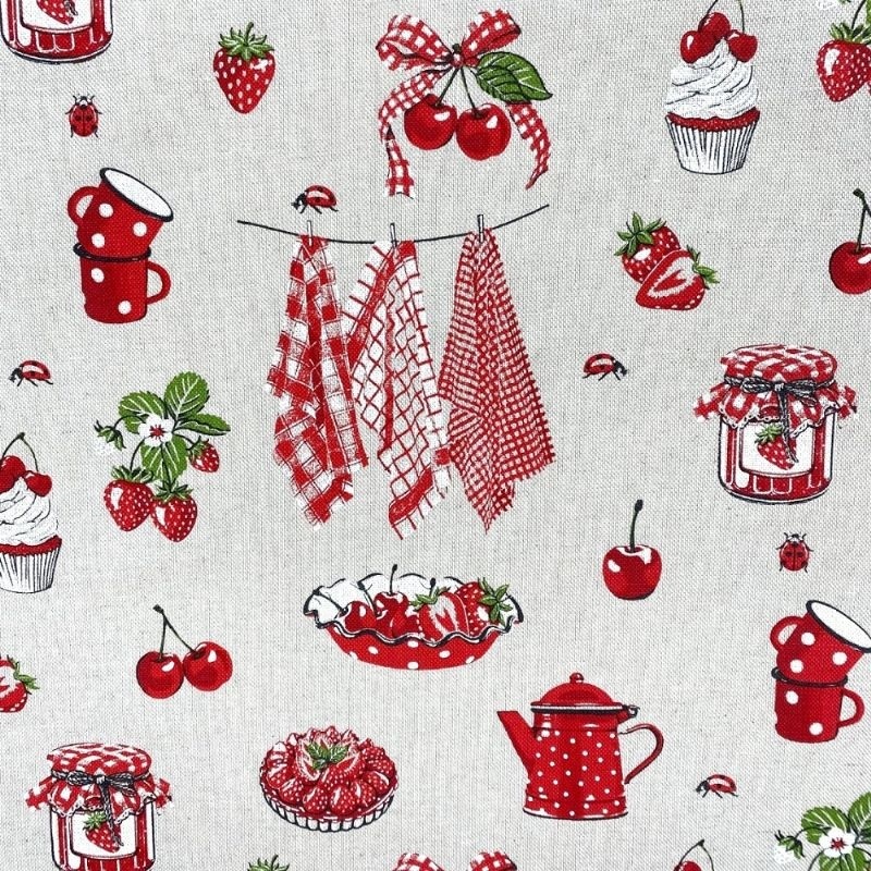 Tissu Toile Imprimée Quatre-heures Rouge 