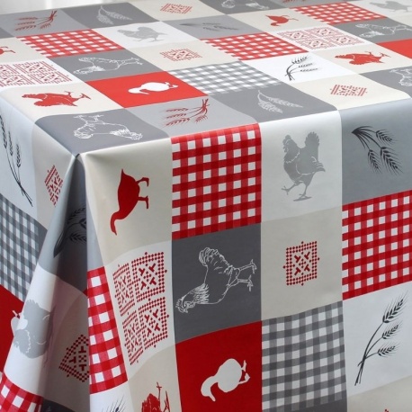 Protège Table Imprimé Poule Rouge et Gris