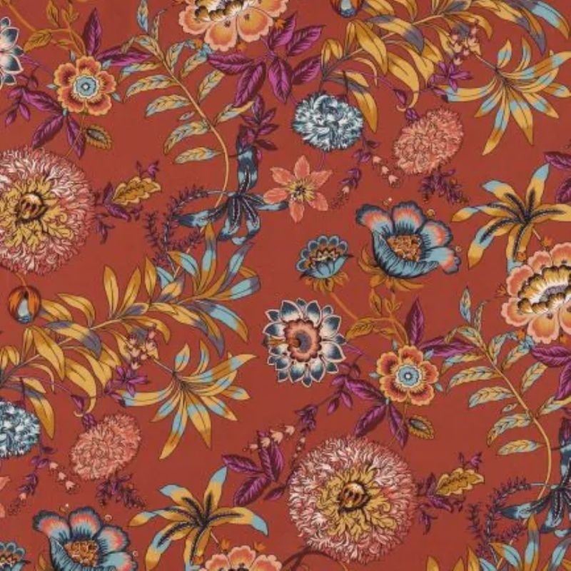 Tissu Demi Panama Jacobine Fond Terracota