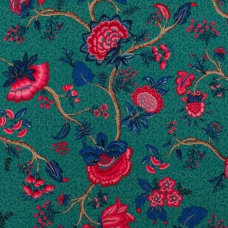 Tissu Demi Panama Monte Cristo Fond Vert Emeraude