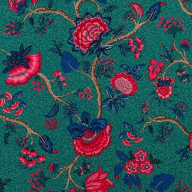 Tissu Demi Panama Monte Cristo Fond Vert Emeraude