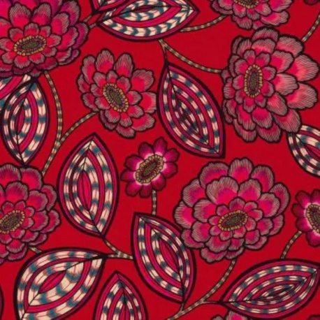 Tissu Demi Panama Aline Fond Rouge