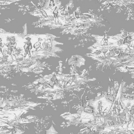 Tissu Histoire D'eau Fond Gris Grande Largeur