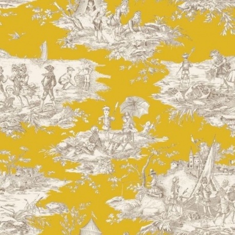 Tissu Bachette Demi Natte Histoire D'eau Fond Moutarde Grande Largeur