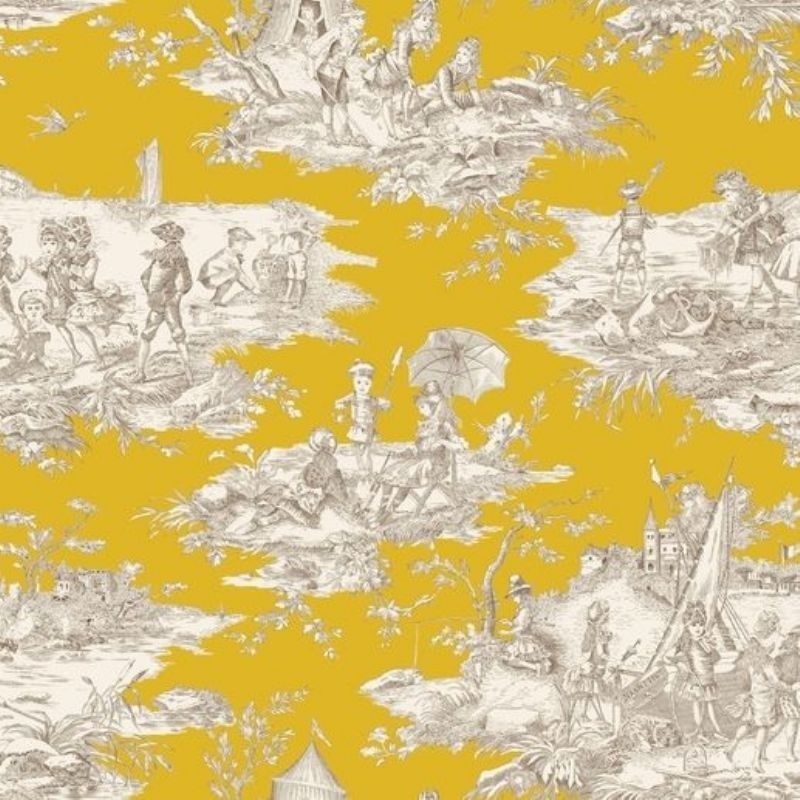 Tissu Bachette Demi Natte Histoire D'eau Fond Moutarde Grande Largeur